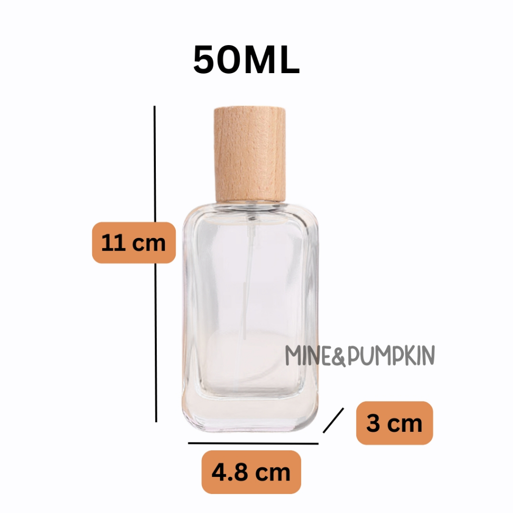 【M&P】ขวดแก้วใส ทรงเหลี่ยมมน ฝาไม้ ขนาด 30 / 50 ml