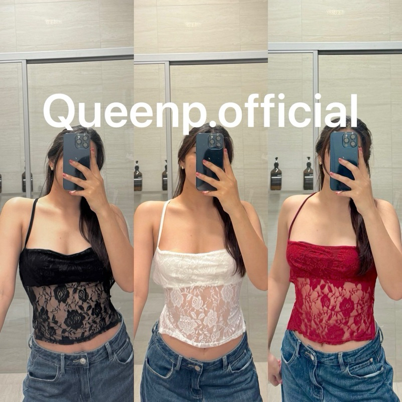 เสื้อสายเดี่ยวลูกไม้โชว์หลัง(80)