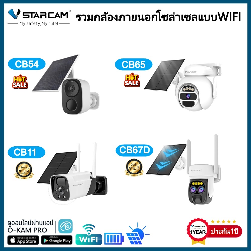 Vstarcam กล้องวงจรปิดโซล่าเซลแบบไวไฟ รุ่นCB54/CB11/CB65/CB67D พร้อมแผงโซล่าเซล อุปกรณ์มีให้ครบชุด