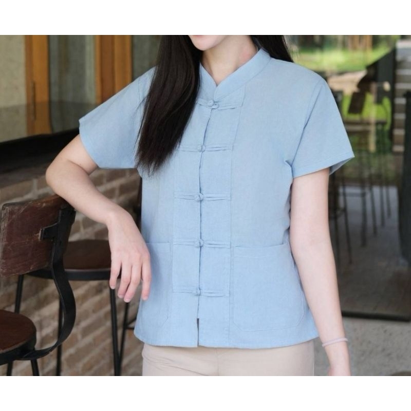 เสื้อผ้าฝ้ายคอจีนกระดุมขอด รุ่นมีกระเป๋า