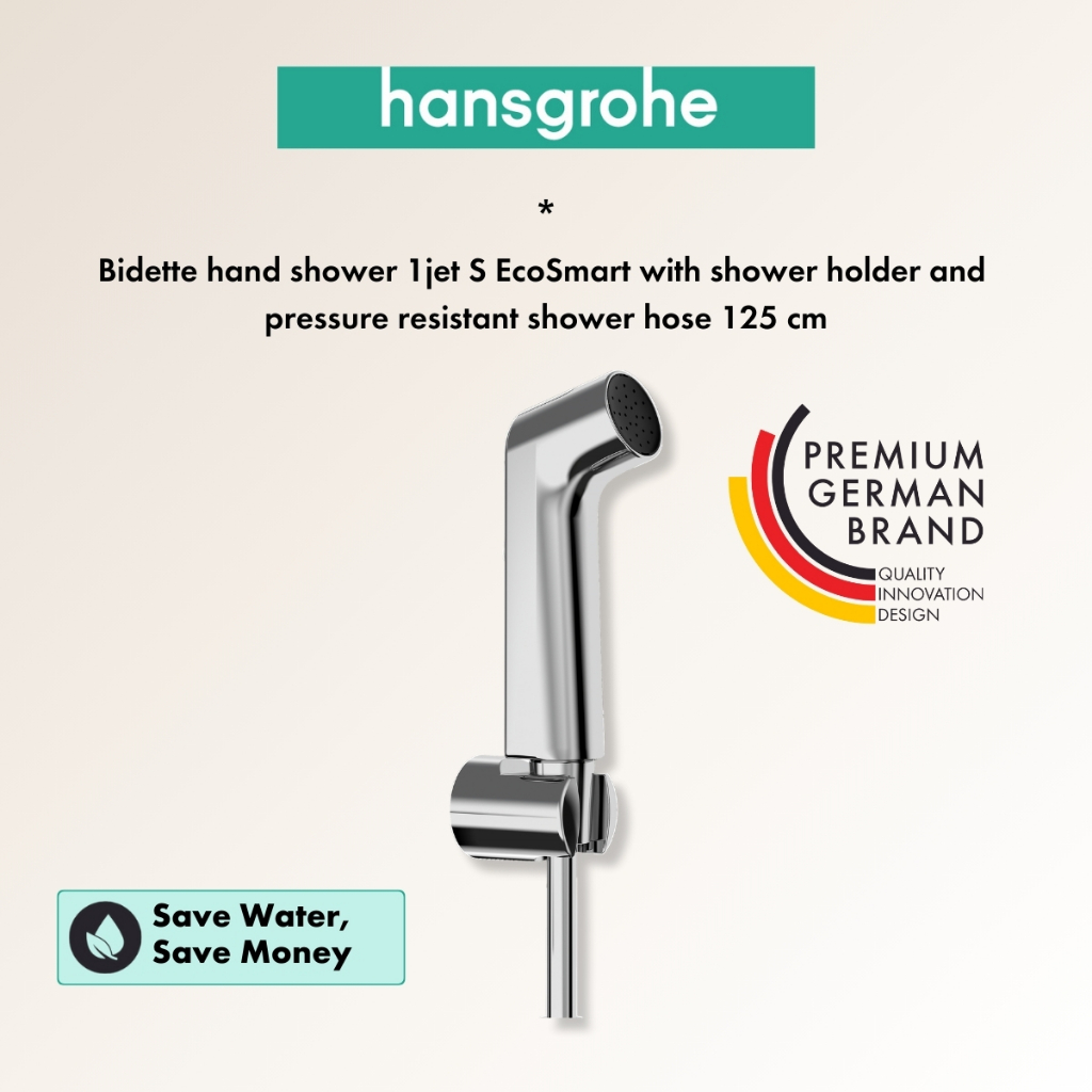 Hansgrohe ฝักบัวฉีดชำระ1โหมดน้ำ รุ่น S พร้อมฟังก์ชันประหยัดน้ำ+ที่แขวนฝักบัวและสายฝักบัวปรับแรงดัน 125 ซม. HG29234000