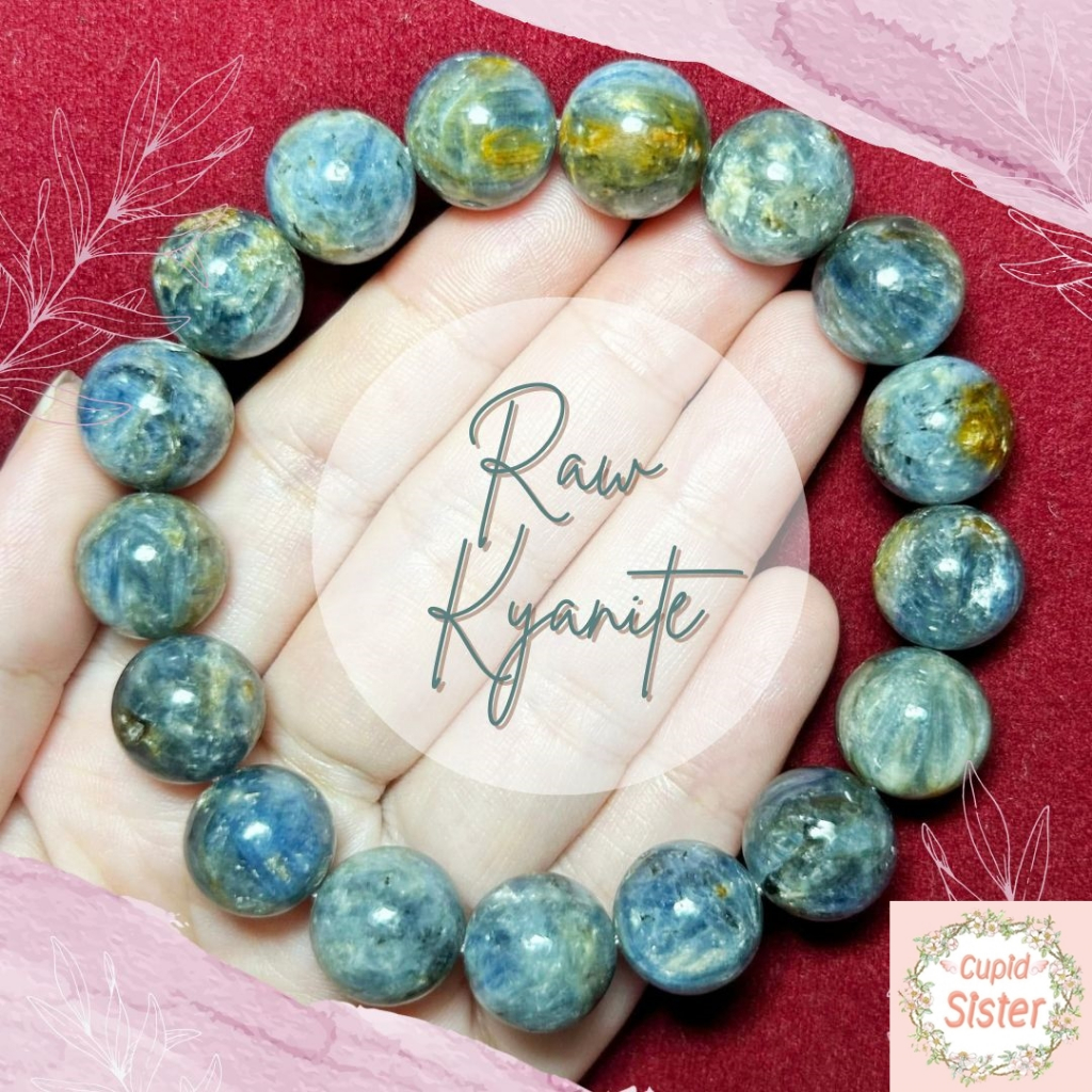 CupidSister สร้อยข้อมือหิน ไคยาไนต์ Kyanite ดิบสีธรรมชาติ เนื้อกึ่งใสโทนฟ้า(12) หินปลดหนี้ หินผู้บริ