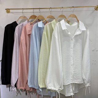 🎀มาใหม่ตัวดัง🎀เสื้อคอปกแขนยาวผูกโบว์หลังใส่ได้หลายสไตส์ผ้าพริ้วใส่สบาย#สาวอวบอ้วน#big-size