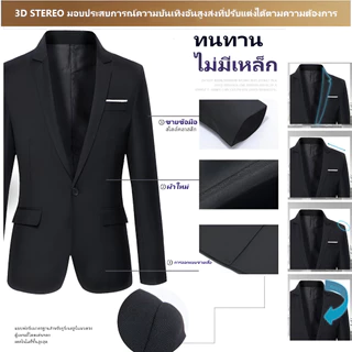 เสื้อเบลเซอร์ผู้ชายธุรกิจอย่างเป็นทางการแจ๊กเก็ตแจ็คเก็ตเกาหลีสีดําสูทสลิมฟิตแต่งงานทักซิโด้suit lelakiขนาดบวก