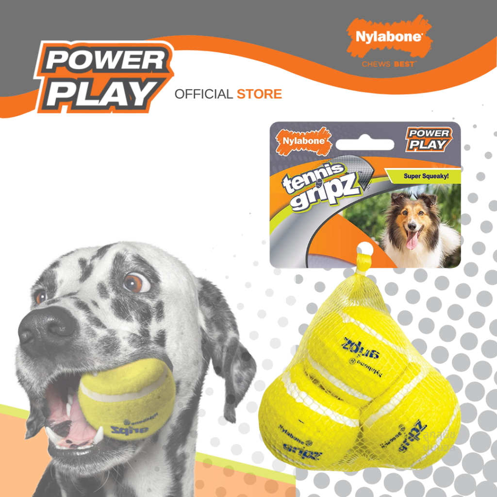Nylabone Tennis Ball Gripz 3/pk ลูกเทนนิสมีรอยบุ๋มกระเด้งคาดเดาไม่ถูกกัดและคาบง่ายสำหรับสุนัขDog Toy