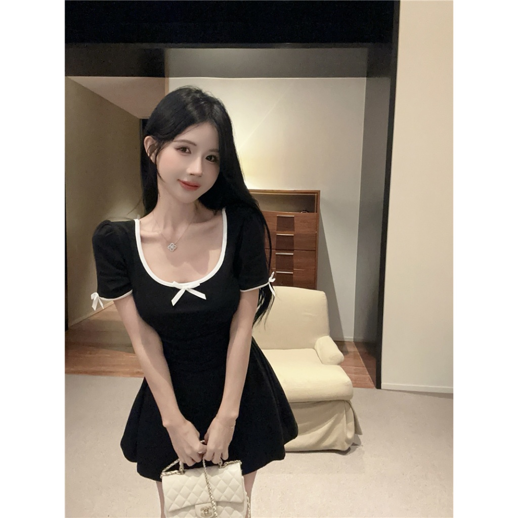 Beryl 🌻ชุดเดรสน่ารักๆ 🎀 เดรสแฟชั่นผู้หญิง สไตล์เกาหลีเรียบง่าย แต่งโบว์ สีพื้น คอเหลี่ยม เซ็กซี่ - รูปที่ 6