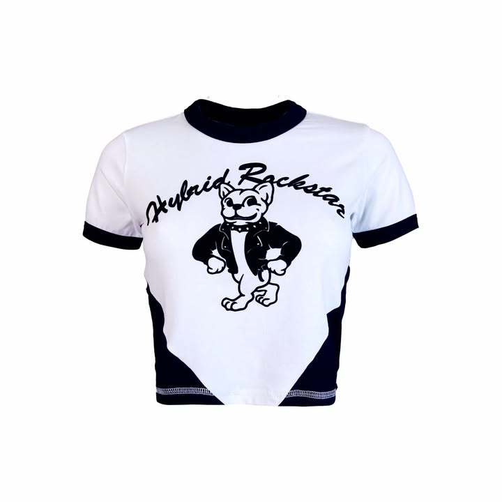 Hybrid T-shirt Women ไฮบริดเสื้อยืดผู้หญิงแขนสั้น ทรงครอป สีขาว(White)WTS-1058WH-BL เสื้อสตรีท เสื้อ