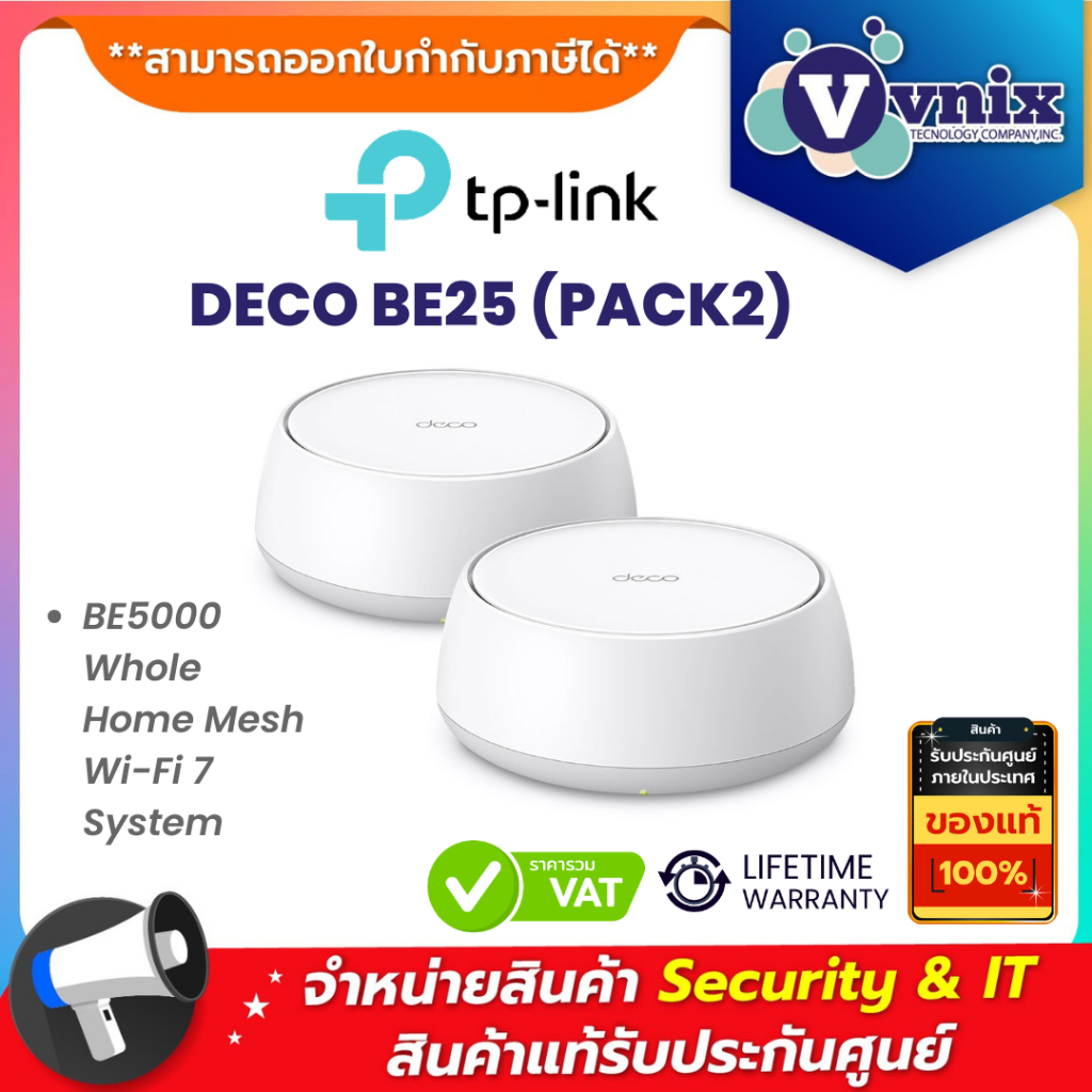 TP-Link DECO BE25 (PACK2) BE5000 Whole Home Mesh Wi-Fi 7 System By Vnix Group