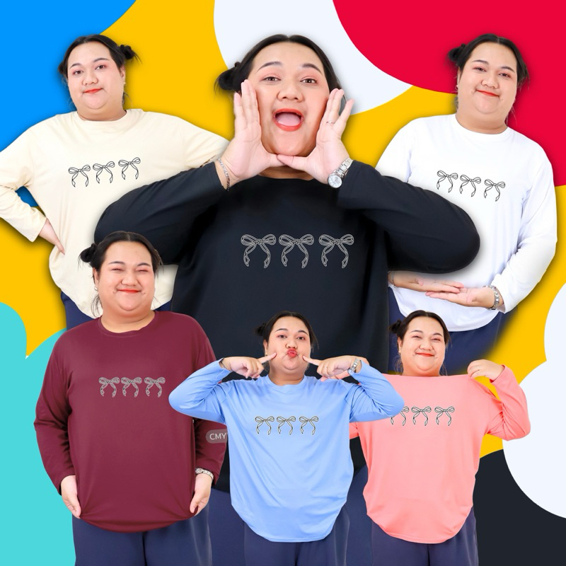 เสื้อยืด คอกลม เสื้อแขนยาว ไซส์ใหญ่ 6XL อกหน้าผ้า 50 นิ้ว สกรีนลายโบว์ ผ้าคอตตอนผสม 9900+img-58#