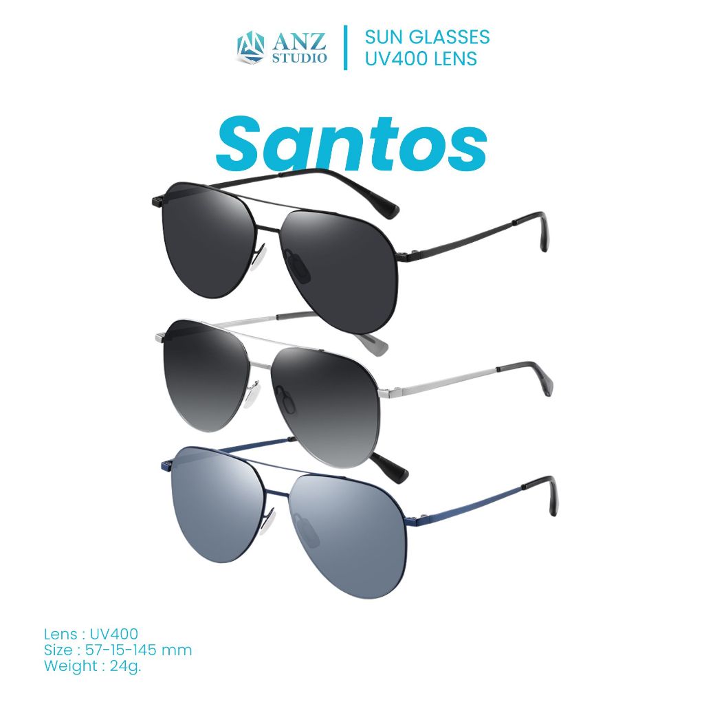 ANZ STUDIO แว่นกันแดด UV400 รุ่น SANTOS แว่นกันแดดเลนส์ Nylon UV400 กันแดด 100% กรอบสแตนเลสแท้ มี 3 สี