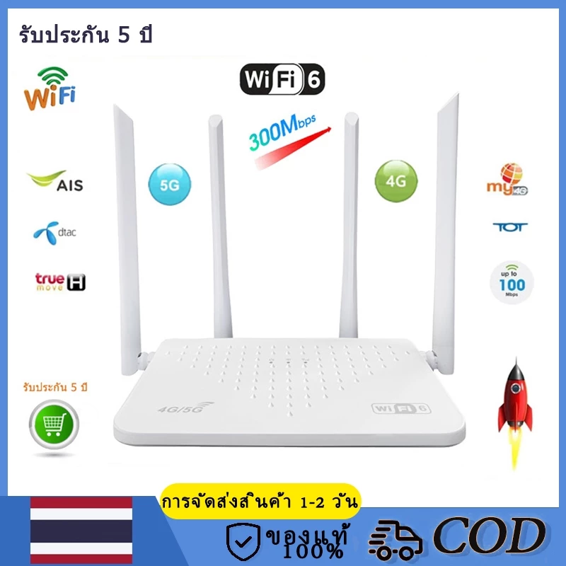 รับประกัน 3ปี เร้าเตอร์ใส่ซิม เราเตอร์ 4G/5G Router wifi 300 Mbps 2.5Ghz ใช้ได้กับซิมทุกเครือข่าย เสียบใช้เลย ไม่ติดตั้ง