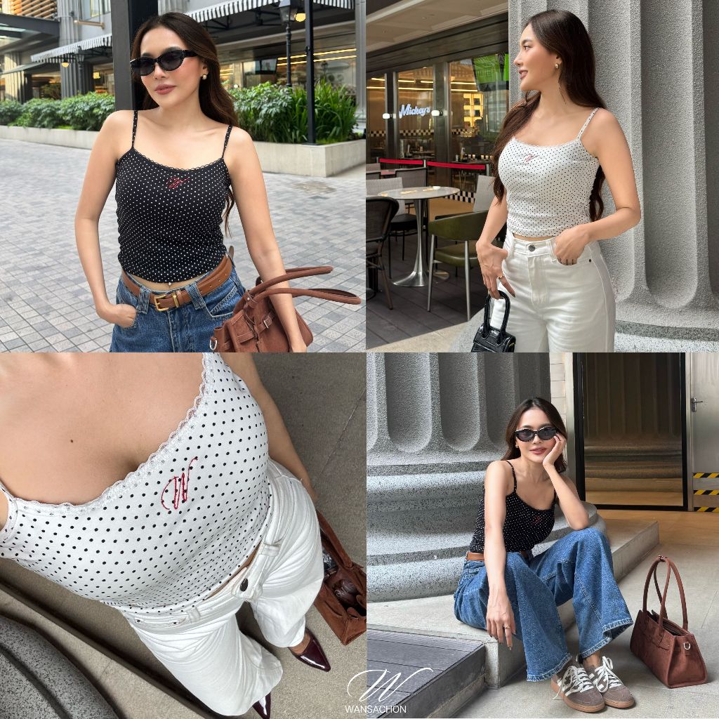 WANSACHON l EVERYDAY POLKADOT TOP เสื้อสายเดี่ยวลายจุด เสื้อสายเดี่ยวลาย Polkadot
