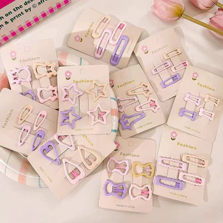 กิ๊บติดผมเด็กน่ารัก สีชมพู 4 ชิ้น/ชุด คลิปหน้าม้ารูปดาว/โบว์/กระดูก เครื่องประดับผมสำหรับเด็กผู้หญิง