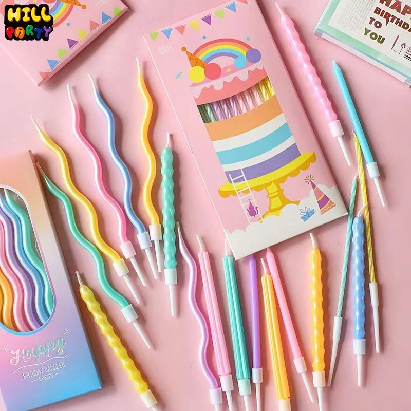 เทียนวันเกิดสีพาสเทลเคลือบมุก เทียนเกลียวพาสเทลสั้น มี3แบบ สวยแวววาว(พร้อมส่ง)