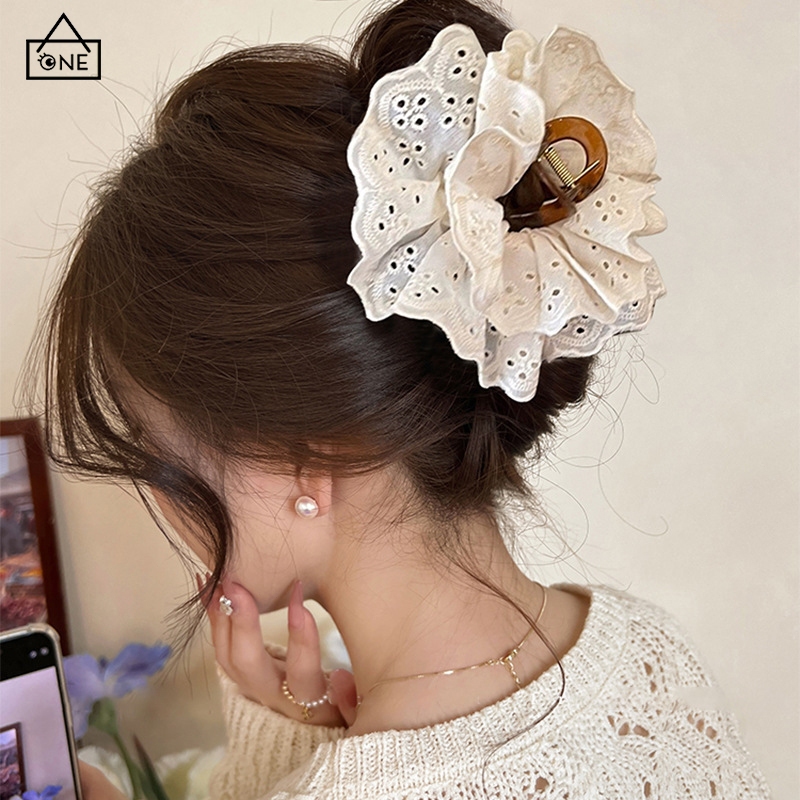 COD❤️กิ๊บติดผมลูกไม้หรูหราวินเทจสไตล์ฝรั่งเศสคลิปฉลามระดับไฮเอนด์หางม้าเครื่องประดับผมผู้หญิง-a.one