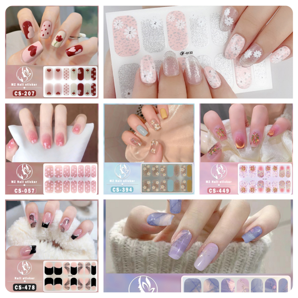 สติ๊กเกอร์ติดเล็บ DIY ทนทาน กันน้ำ ลายดอกไม้ + CS series 14 ชิ้น/เซ็ต เล็บเจล สติกเกอร์  พร้อม