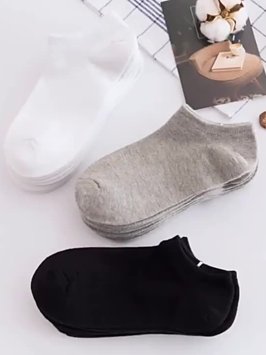 Basic Foot Socks Plain Color Ankle Cotton Socks, Solid Color Black White and Grey for Men and WomenBasic Foot Socks Plai