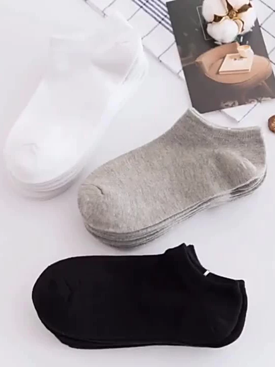 Basic Foot Socks Plain Color Ankle Cotton Socks, Solid Color Black White and Grey for Men and WomenBasic Foot Socks Plai