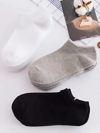 Basic Foot Socks Plain Color Ankle Cotton Socks, Solid Color Black White and Grey for Men and WomenBasic Foot Socks Plai