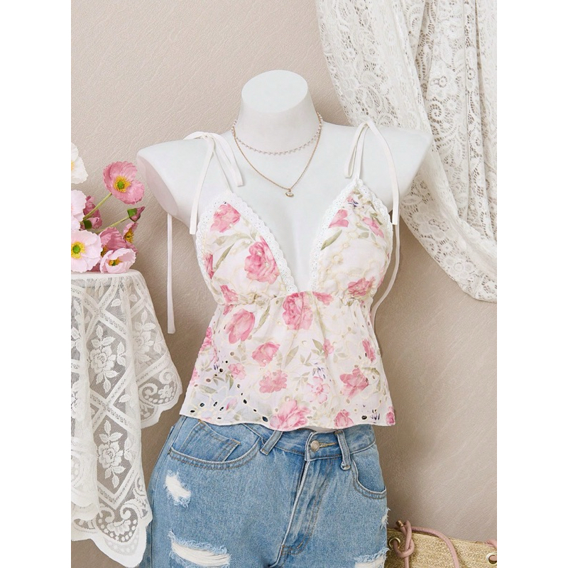 เสื้อกล้ามลูกไม้ผูกโบว์ ราคาถูก Shopee Lazada