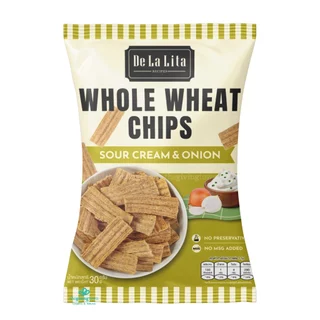 De La Lita โฮลวีตชิพส์ ขนมอบกรอบแป้งโฮลวีต ไม่ใส่ผงชูรส มี 5 รสชาติ Whole Wheat Chips No MSG De Lalita