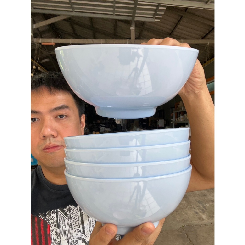 (5ใบ)ชามเมลามีน ชามโคม ขนาด 7 นิ้ว ชามก๋วยเตี๋ยว ถ้วยเมลามีน สีฟ้า blue melamine bowl ออกใบกำกับภาษีได้ ทนความร้อน100องศ