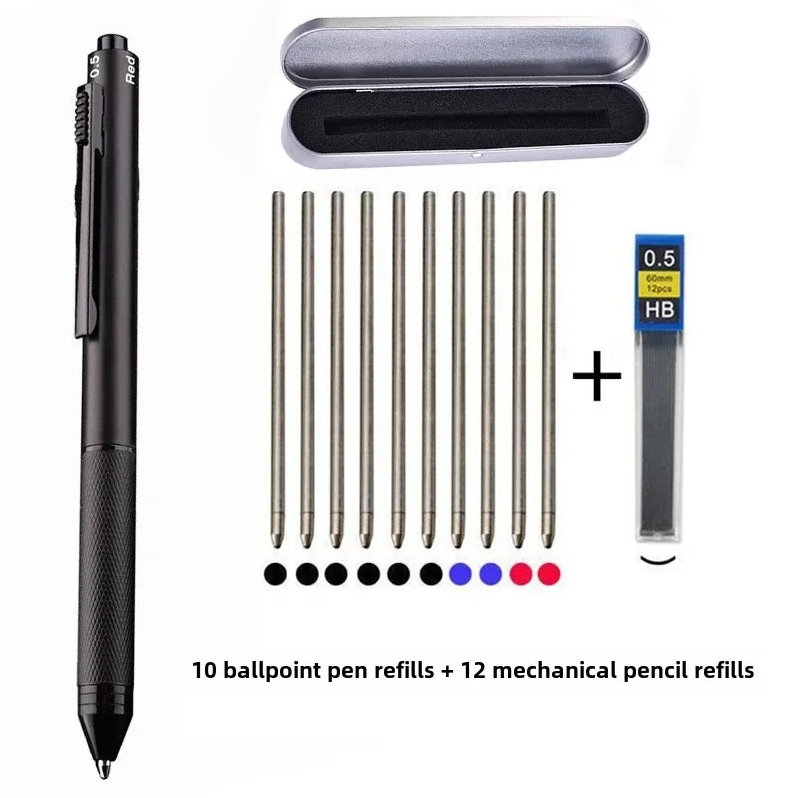 บอลโลหะ Set Pulpen ปากกาหลายสี4 In 1ตัวเซนเซอร์แรงโน้มถ่วงปากกาลูกลื่น3ปากกาลูกลื่นสีและ1ดินสอกดออฟฟิศเครื่องเขียนในโรงเ