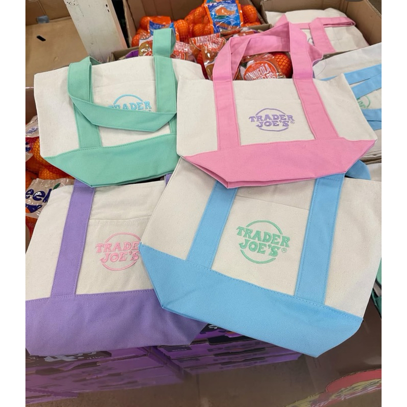 Trader Joe’s Mini Pastel Canvas Tote Bags กระเป๋าผ้า