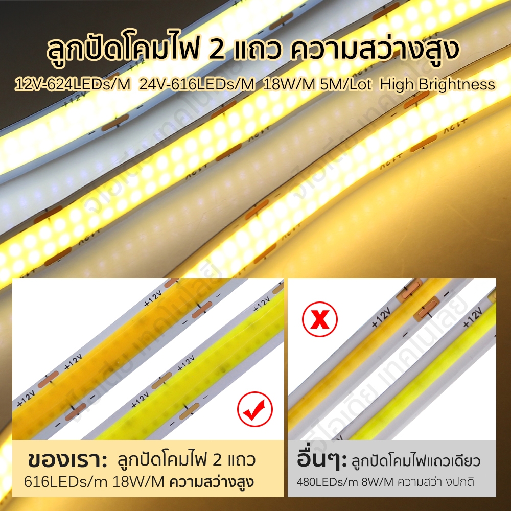 COB ไฟเส้น LED ไฟเส้นสายยาว ลูกปัดโคมไฟ 2 แถว ไฟติดห้อง ความสว่างมาก ยืดหยุ่น12V 24V เปลี่ยนฟรี 3000K 4000K 6000K  5M ราคา ถูกที่สุด ดีลบีเคเค แกลเลอรีภาพที่ 4
