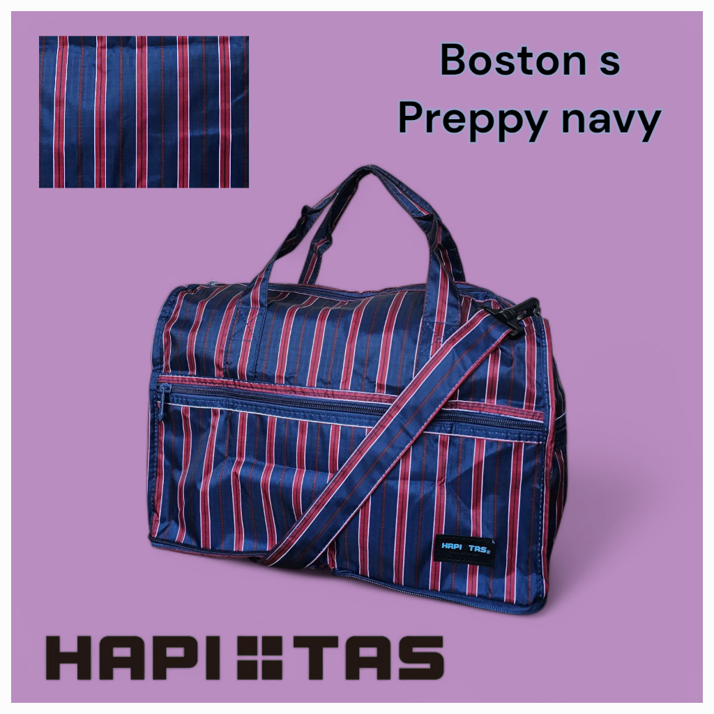 HAPITAS กระเป๋าพับ กระเป๋าสะพาย Boston small ลาย Preppy navy
