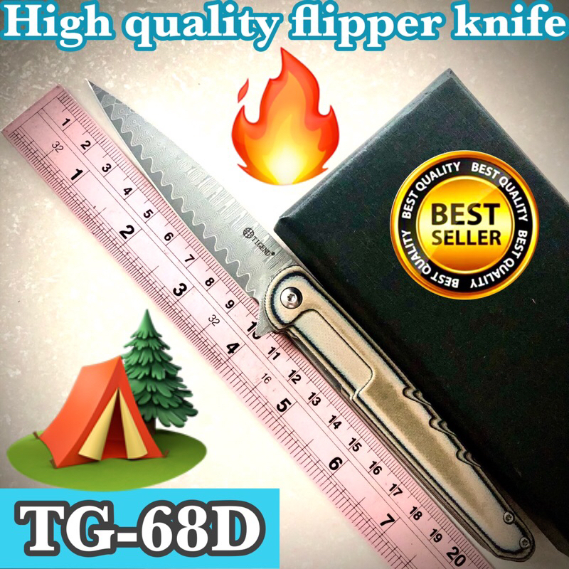 DamascusVG10 FlipperKnife TG-68D Usedfor collection