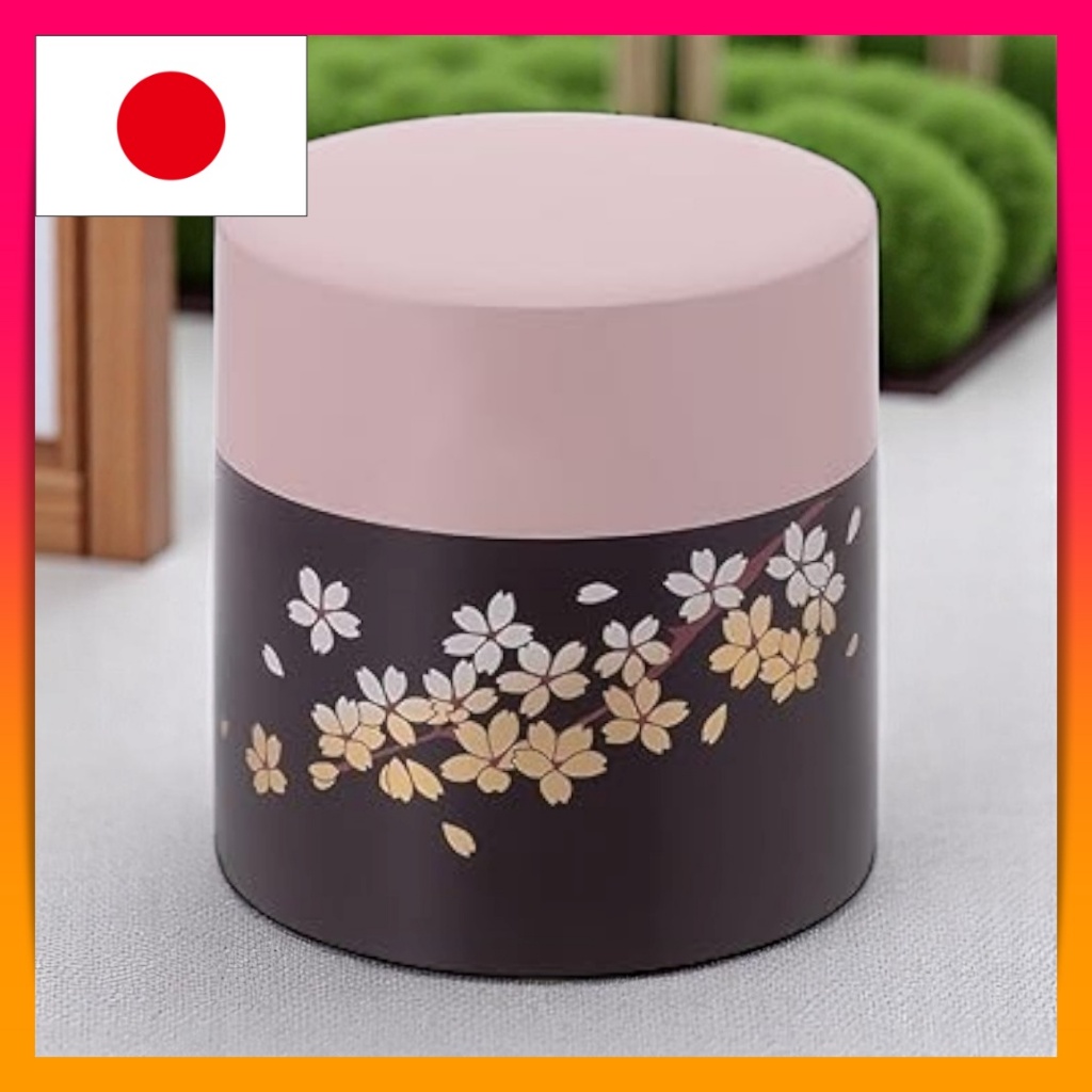 Miyamoto Sangyo Tea Canister, Tea Leaves, Cherry Blossom Pattern, Preservation, Yamanaka Lacquer, Ch