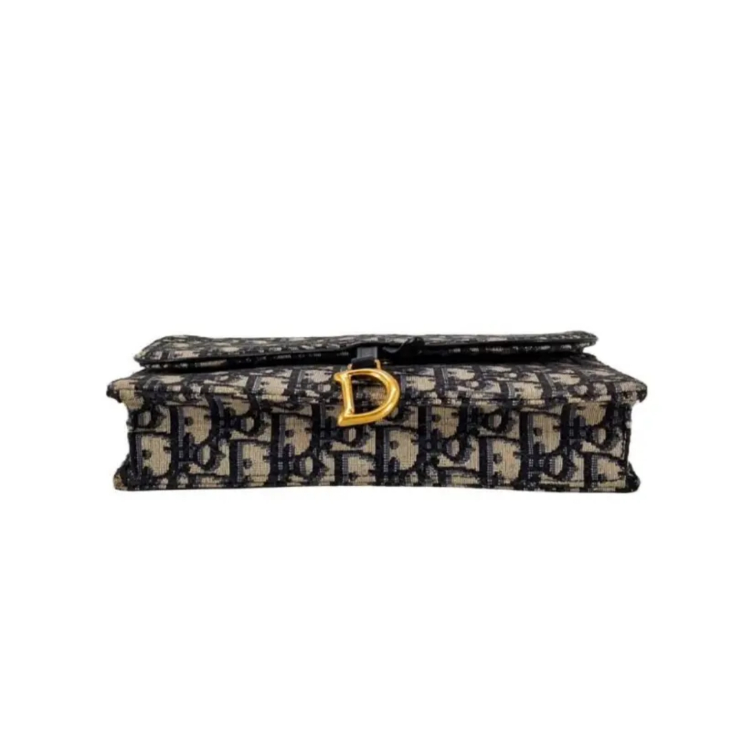 👜ดิออร์ Dior fashion blue embroidered canvas shoulder crossbody bag Saddle envelope bag Chain bag ของแท้ 100 %