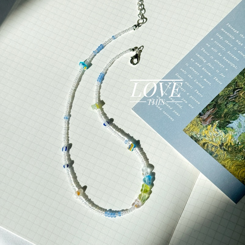 🎉🎉สร้อยคอ handmade ลูกปัดโทนสีฟ้า 🌊🌼🌻🪼