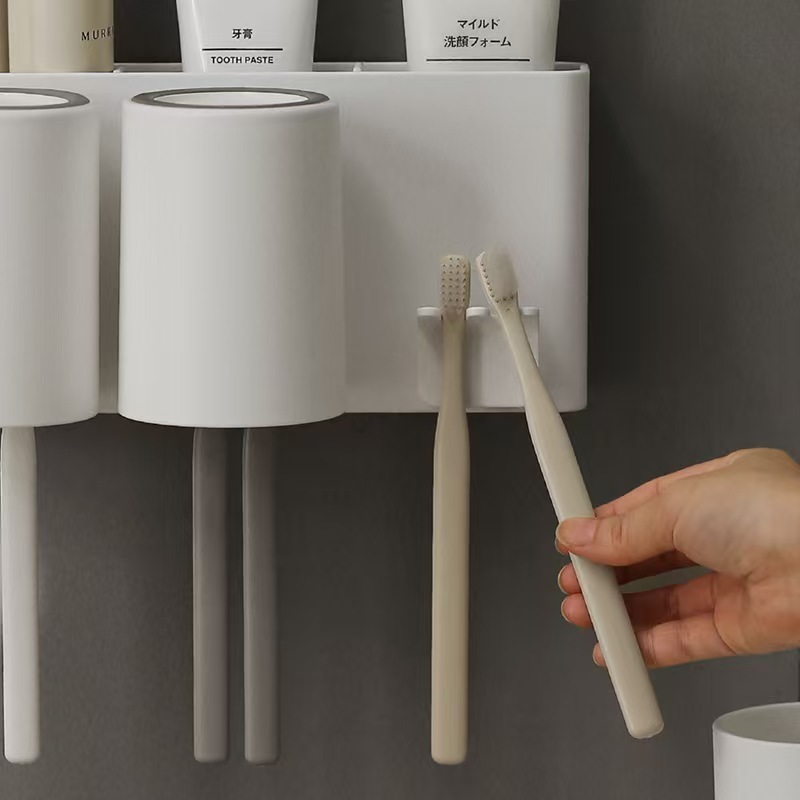 Goody Home ชุดเก็บถ้วย  แขวนแปรงสีฟันและที่วางของด้านหลังชั้นวาง   ติดผนังแบบไม่ต้องเจาะ - รูปที่ 2