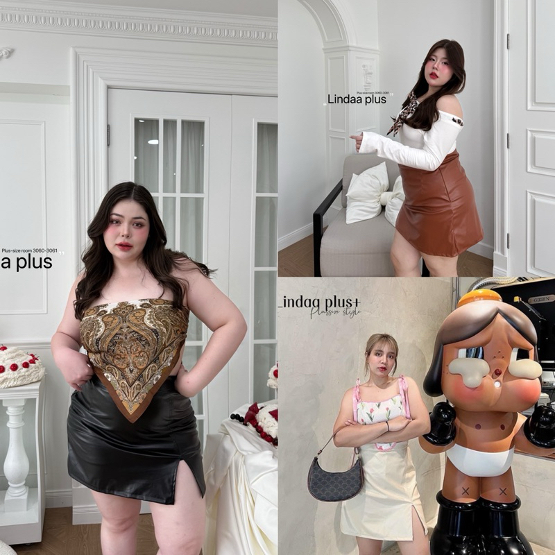 (LD) กระโปรงหนัง ผ่าหน้า ทรงเอ ผ้าหนังแท้ ใส่แมทซ์กับอะไรก็เข้า เสื้อผ้าสาวอวบอ้วน พลัสไซส์ ไซส์ใหญ่