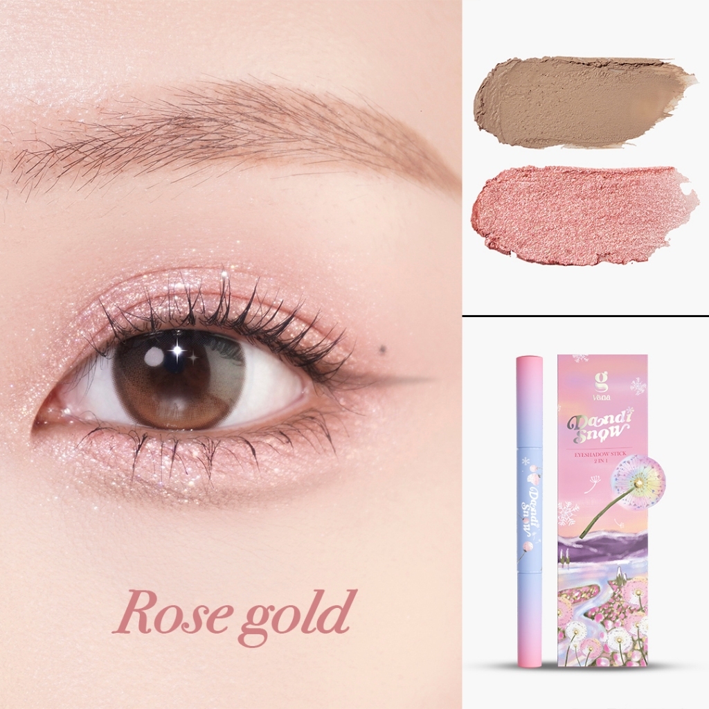 (พร้อมส่ง/ของแท้) สีใหม่ Gvana Dandisnow Eyeshadow stick 2 in 1 สี ROSE GOLD
