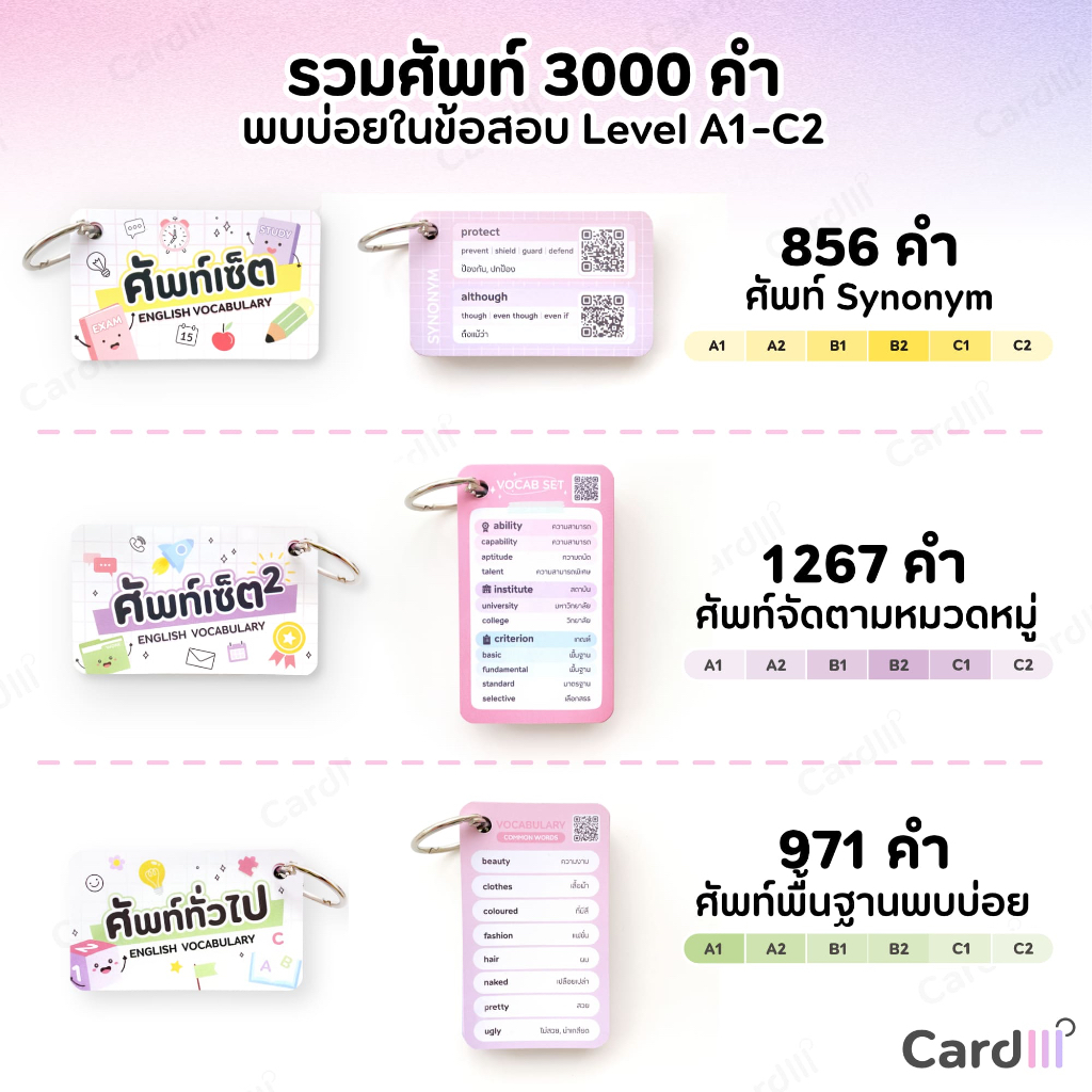 คำศัพท์ อังกฤษ 3000 คำ การ์ดคำศัพท์ เตรียมสอบ IELTS TOEIC กพ ราชการ เข้ามหาลัย บัตรคำศัพท์ ศัพท์เซ็ต