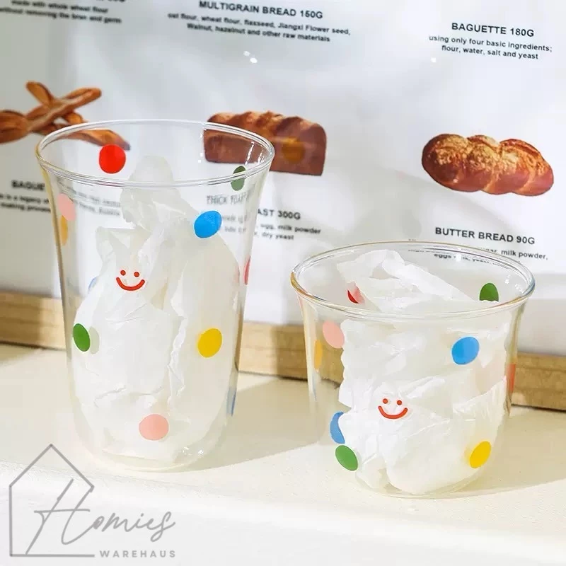【พร้อมส่ง】🥛 แก้วน้ำ ลายจุด เคลือบอย่างดี สุดน่ารัก สไตล์เกาหลี มี 2 ขนาด สำหรับใส่ ชา กาแฟ เครื่องดื่มเย็น แก้วคาเฟ่