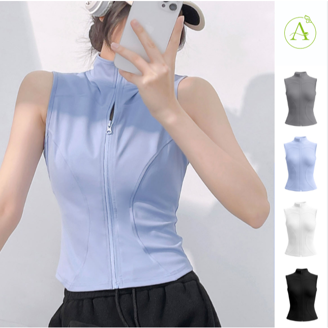 ArayaLady เสื้อแจ๊คเก็ตแขนกุดออกกำลังกาย เสื้อกล้ามกีฬามีซิปรูด AT-JYMW041