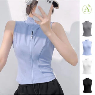 ArayaLady เสื้อแจ๊คเก็ตแขนกุดออกกำลังกาย เสื้อกล้ามกีฬามีซิปรูด AT-JYMW041