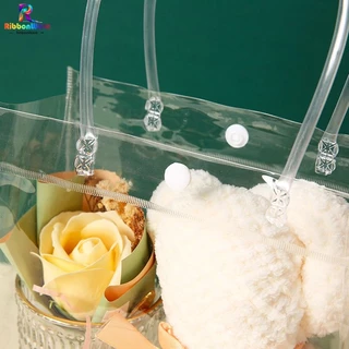 PVCกระเป๋าถือ แบบพลาสติกใส มีหลายไซส์ สำหรับทำเป็น ถุงของขวัญ ถุงสังฆทาน