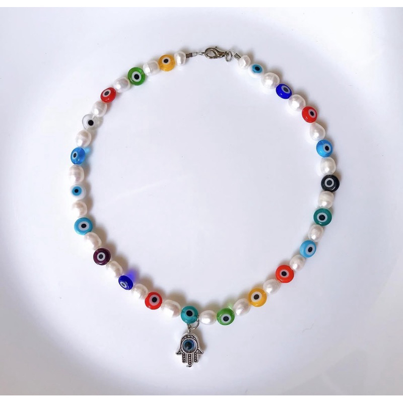 สร้อยคอ Evil eye  งาน handmade มุกเเท้| Evil eye necklace handmade form lovely__jewelry_lucky_