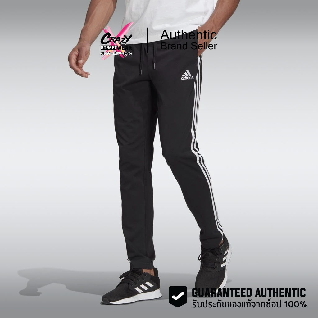 กางเกงขายาว Adidas ของแท้ 100% รุ่น Essentials Single Jersey Tapered Open Hem 3-Stripes Pants ( GK89