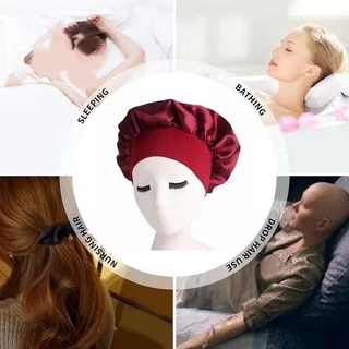 Greateskol ยาว Hair Care Bonnet, Solid ซาตินนุ่มซาตินหมวกอาบน้ํา,สะดวกขอบยืดหยุ่นห่อขนาดใหญ่เลียนแบบผ้าไหม Night Sleep ห