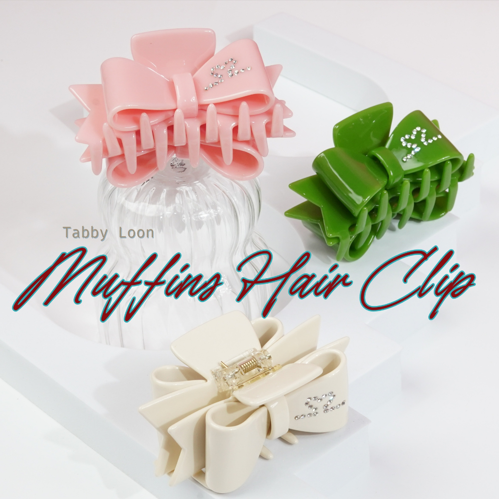 Tabby Loon Muffins Hair Clip กิ๊บหนีบผมริบบิ้นพับ 3color (กล่องดำ)