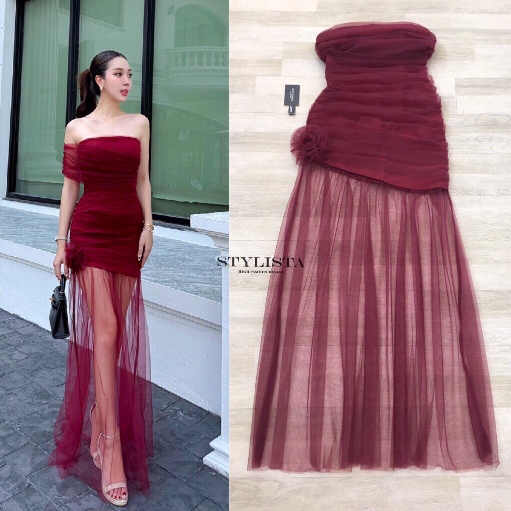 STYLISTA เดรสสีแดงปาดไหล่-RED(*สอบถามสต๊อกก่อนกดสั่งน๊า)