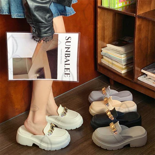 SHO-SUNX88🧃รองเท้าสไตล์เกาหลี แถมตัวติด ส้นสูงน่ารัก วัสดุยาง รองเท้าเสริมส้น สูง 7 cm. สีพื้นน่ารัก น้ำหนักเบาใส่สบาย🧃
