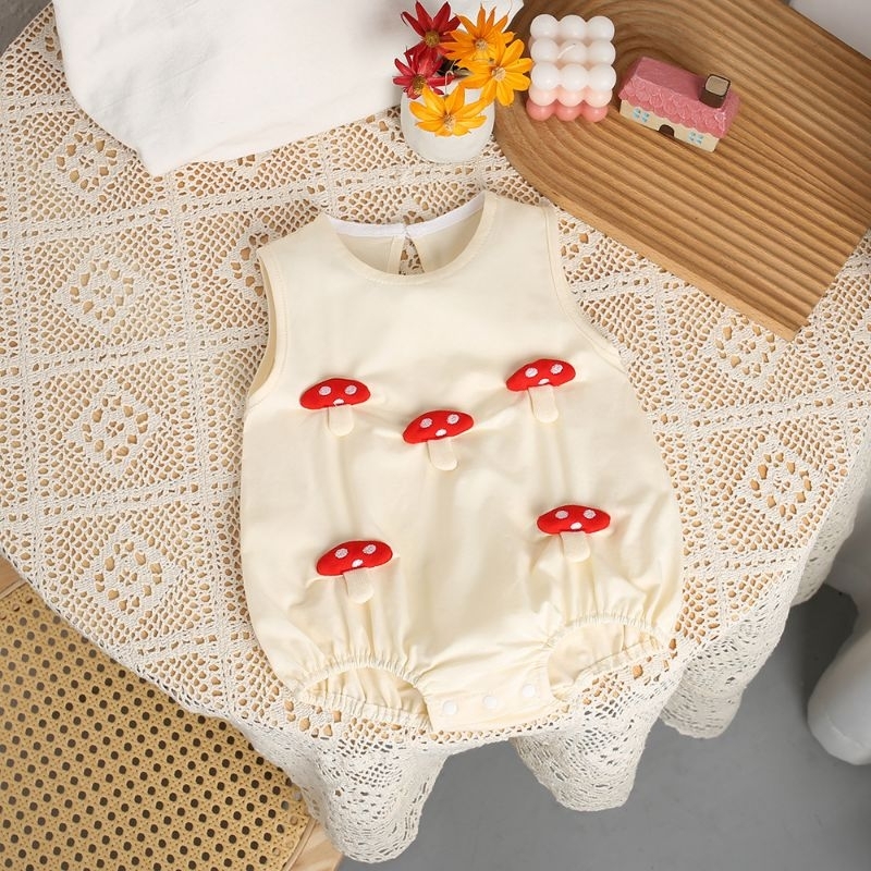 PN บอดี้สูทเด็ก ลายเห็ด 3D แขนกุด ผ้าคอตตอน 3 -12เดือน