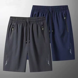 กางเกงขาสั้นกีฬาแห้งเร็วสำหรับผู้ชายไซส์ใหญ่ L-5XL ผ้าไหมน้ำแข็งระบายอากาศได้ดี เอวยางยืดหลวม